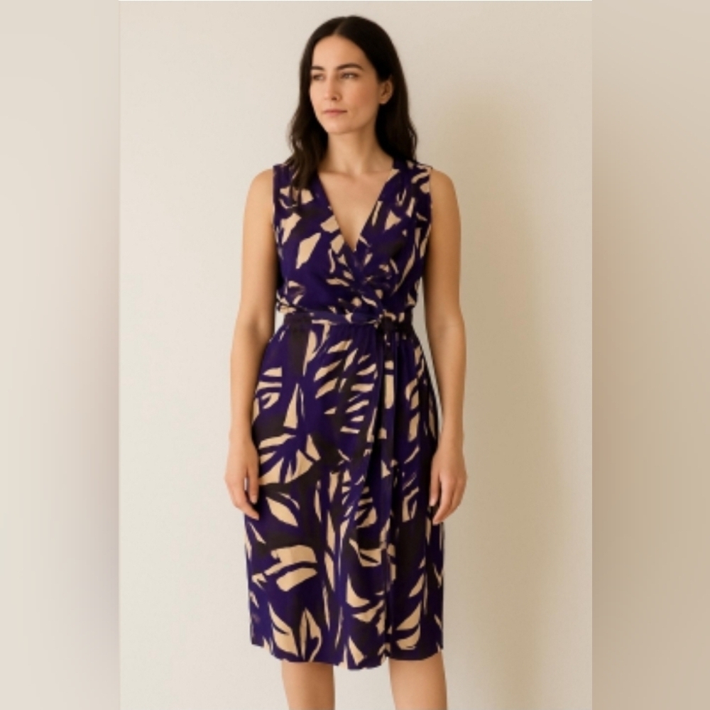 Lauren Ralph Lauren Purple, Beige And Black V-Neck Wrap Dress - Size 14